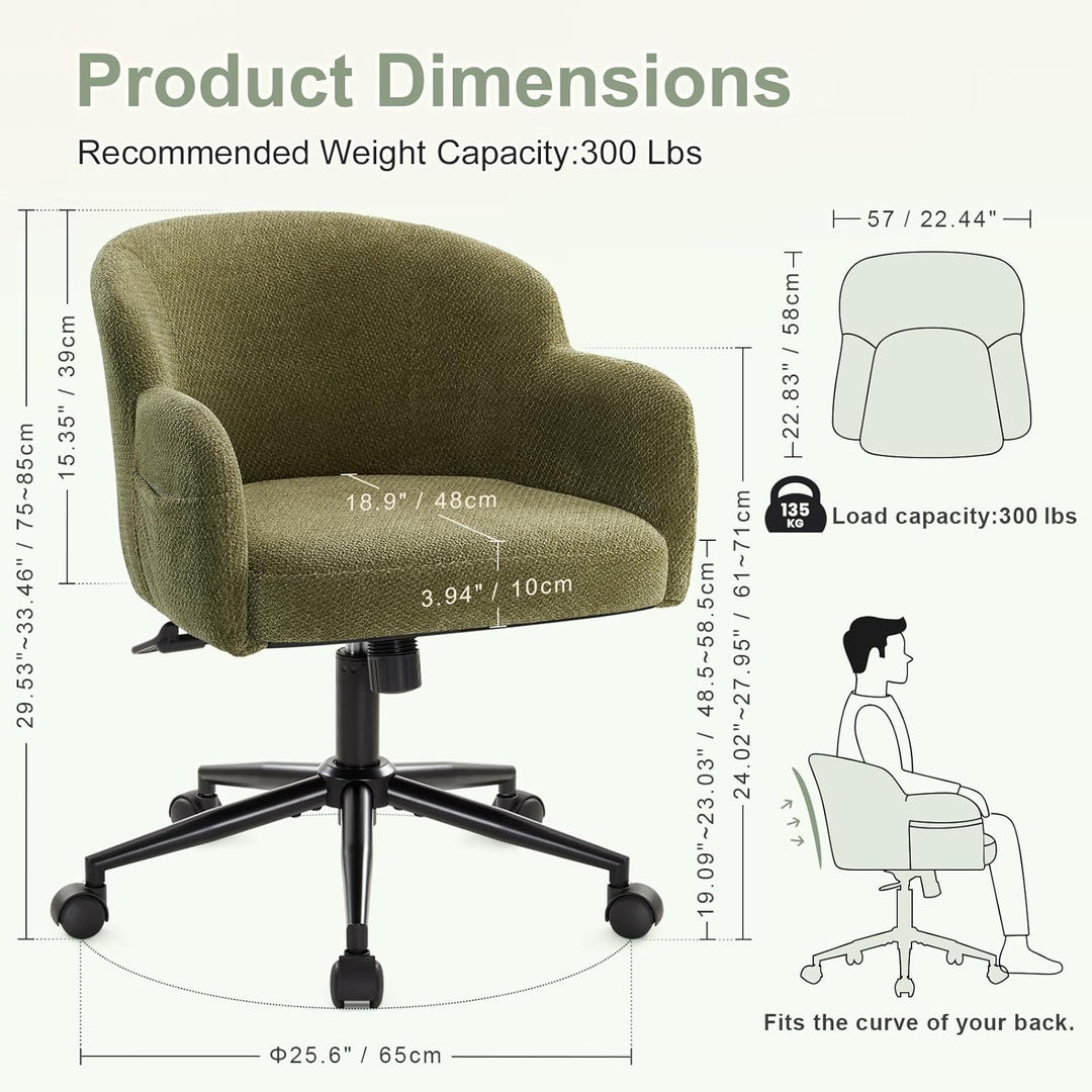IWMH Schreibtischstuhl Schminktisch Stuhl, Höhenverstellbarer Ergonomisch 360°Drehbar Bürostuhl mit