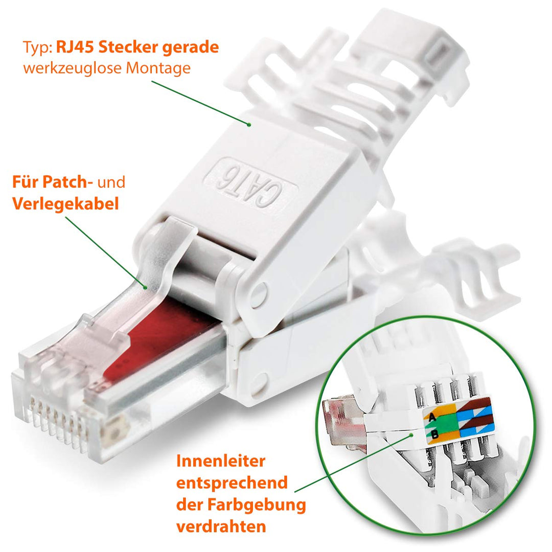 UC-Express CAT 6 RJ45 Netzwerkstecker - 8X RJ45 Netzwerk Stecker Steckverbinder - mit Zugentlastung