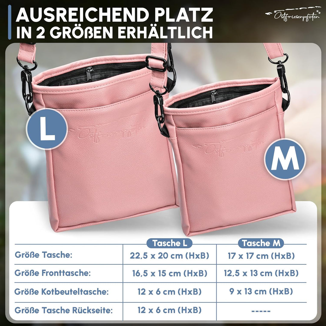 Ostfriesenpfoten® Leckerlibeutel 'Frieda' für Hunde aus hochwertigem Kunstleder - Altrosa Grösse M -