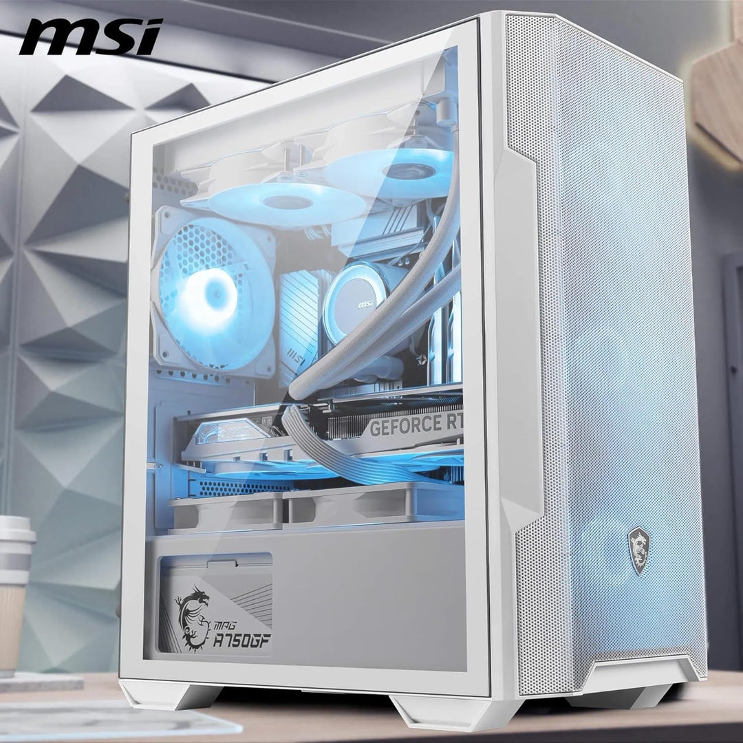 MSI MAG PANO M110R White - Mini-Tower-Gaming-PC-Gehäuse - Unterstützt GPUs mit Einer Länge von bis z