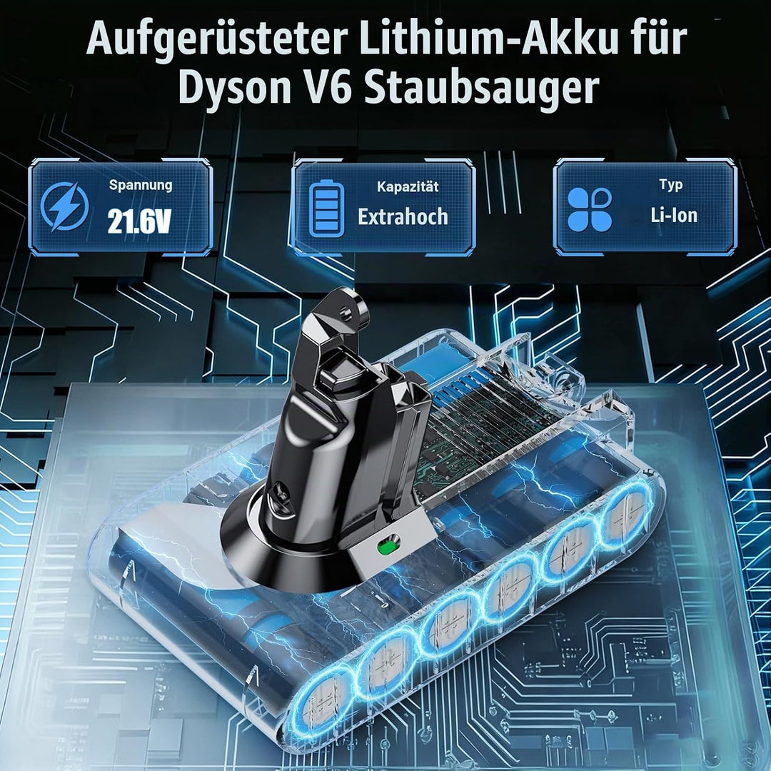 V6 Ersatzakku für Dyson V6 Akku Kompatibel mit DC62 DC58 DC59 DC61 DC62 Animal DC72 DC74 SV03 SV04 S