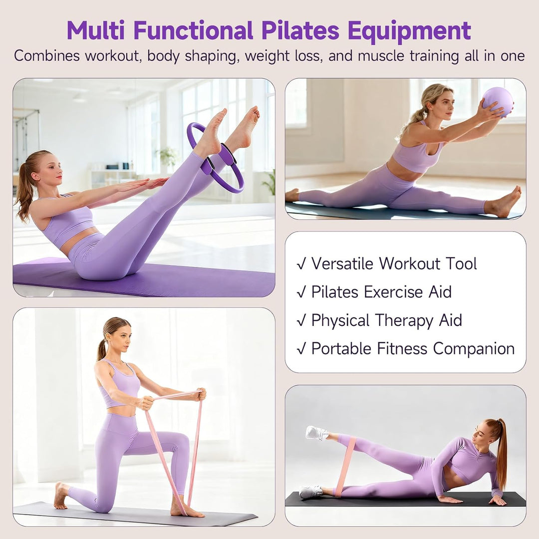 Umfassendes Pilates Set mit Pilates Ring, 4 Widerstandsbändern (15, 25, 35, 45 lbs), Platzfester Min