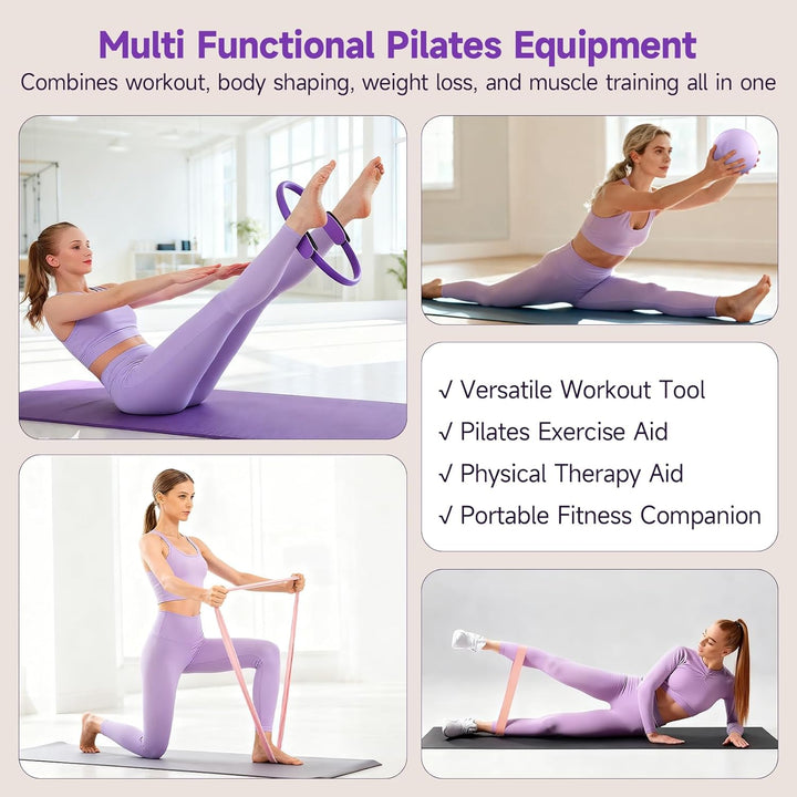 Umfassendes Pilates Set mit Pilates Ring, 4 Widerstandsbändern (15, 25, 35, 45 lbs), Platzfester Min