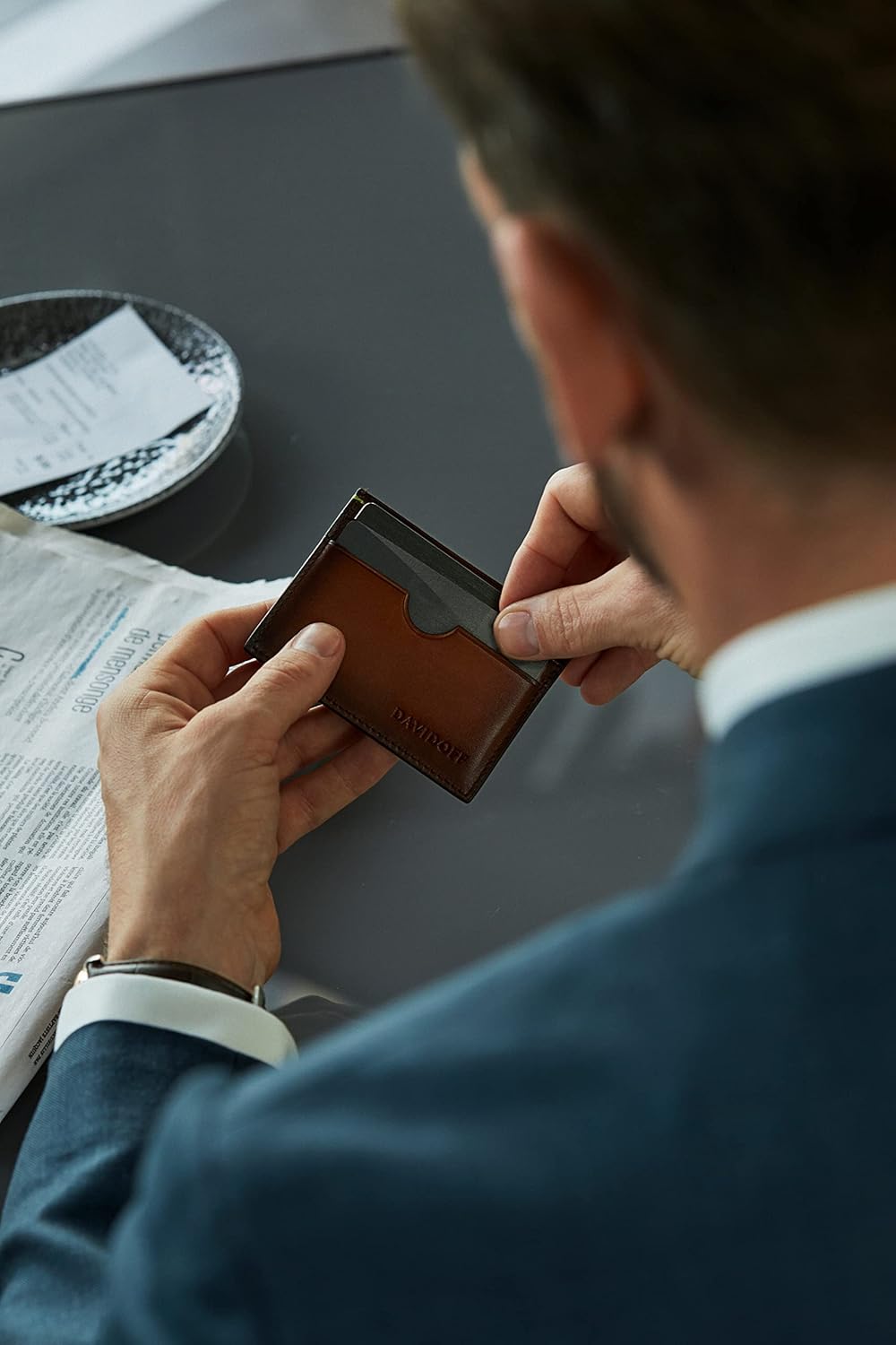 Davidoff Venice Kartenetui Cognac – Elegante kleine Brieftasche aus feinem Leder mit Ombre-Effekt –