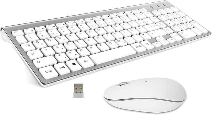 Tastatur Maus Set Kabellos - QWERTZ (Deutsch) USB Funktastatur mit Maus Ergonomisch Tastatur für Com