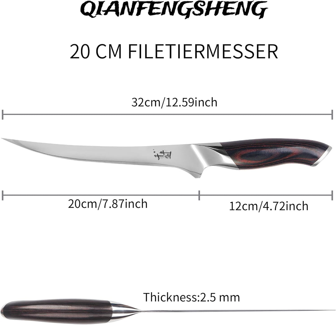Filetiermesser 20cm, Scharfes Ausbeinmesser, VG-10 Superstahl zum Schneiden von Fleisch und Hühnchen
