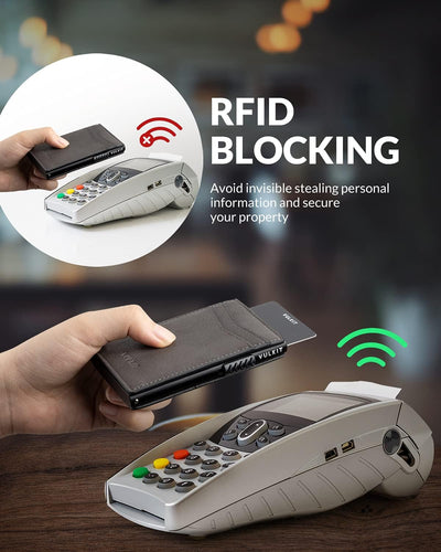 VULKIT Kreditkartenetui Leder Kartenetui RFID Blocking Automatische Pop Up Visitenkartenetui für Kar