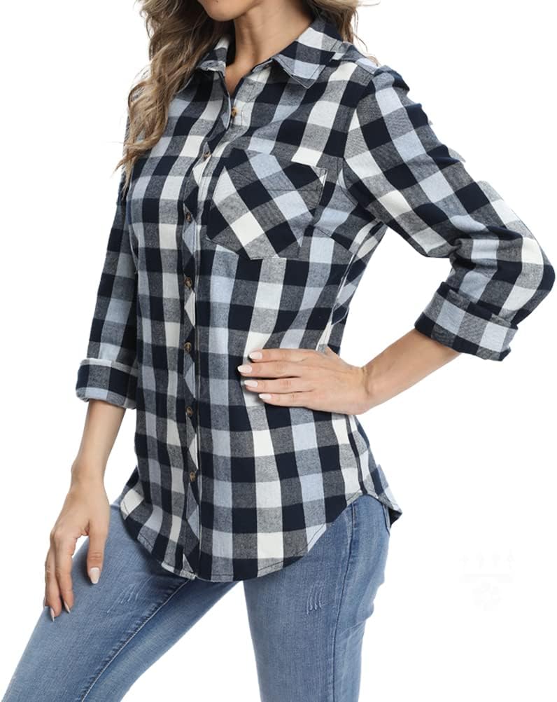 fuinloth Hemd Damen Kariert Trachtenbluse Plaid Langarmshirt Flanell Bluse Elegant Oberteile aus Bau