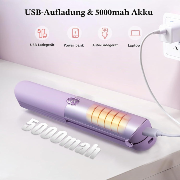 3-in-1 Kabelloser Glätteisen und Lockenstab, Mini-Glätteisen mit 5000-mAh-Akku für lange Laufzeit, m