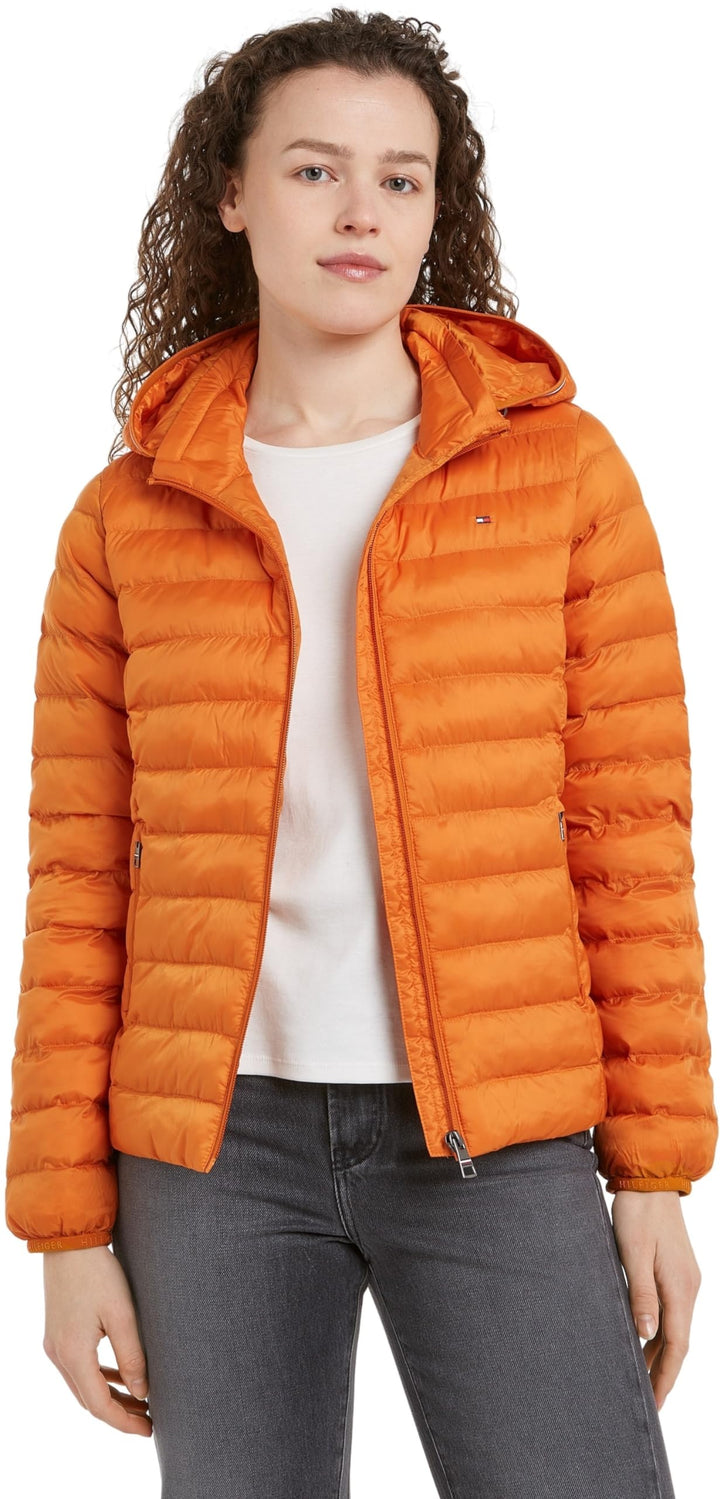 Tommy Hilfiger Damen Daunenjacke Padded Global Stripe Jacket mit Kapuze XXS Orange (Autumn Orange),