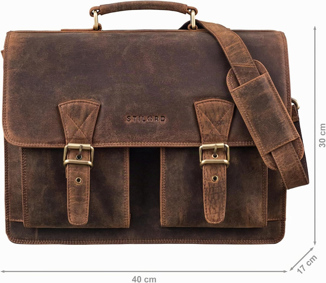 STILORD "Jeffrey Lehrertasche Aktentasche Leder Grosse Vintage Ledertasche zum Umhängen 15.6 Zoll La