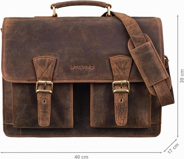 STILORD "Jeffrey Lehrertasche Aktentasche Leder Grosse Vintage Ledertasche zum Umhängen 15.6 Zoll La