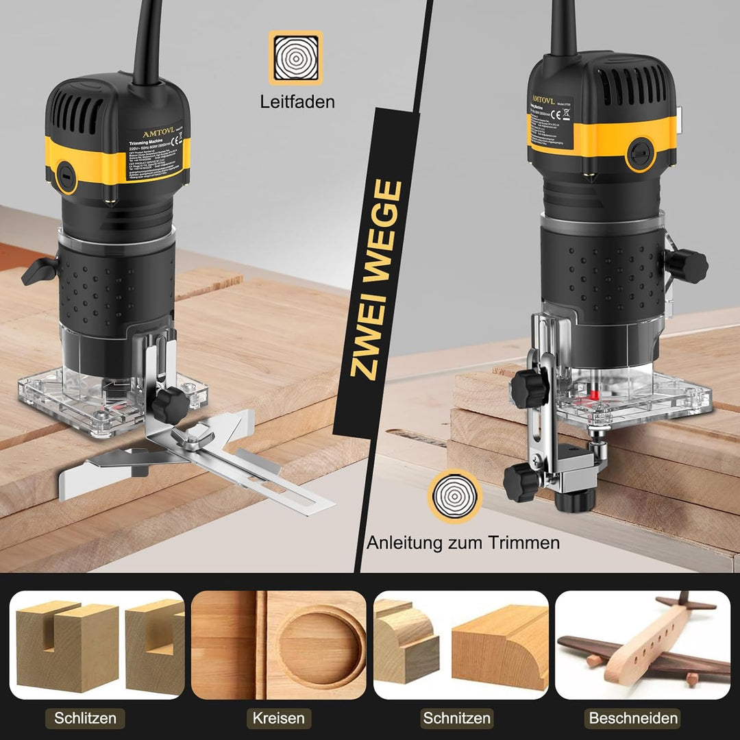AMTOVL Einhandfräse 6,35mm Durchmesser Oberfräse Holzbearbeitungsfräse 800W 28000 U/min Elektrische