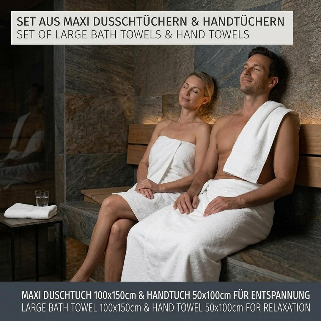 Betz Berlin 6er Set 2X Maxi Duschtuch 100 x 150 cm 4X Handtuch 50 x 100 cm 100% Baumwolle Farbe weis