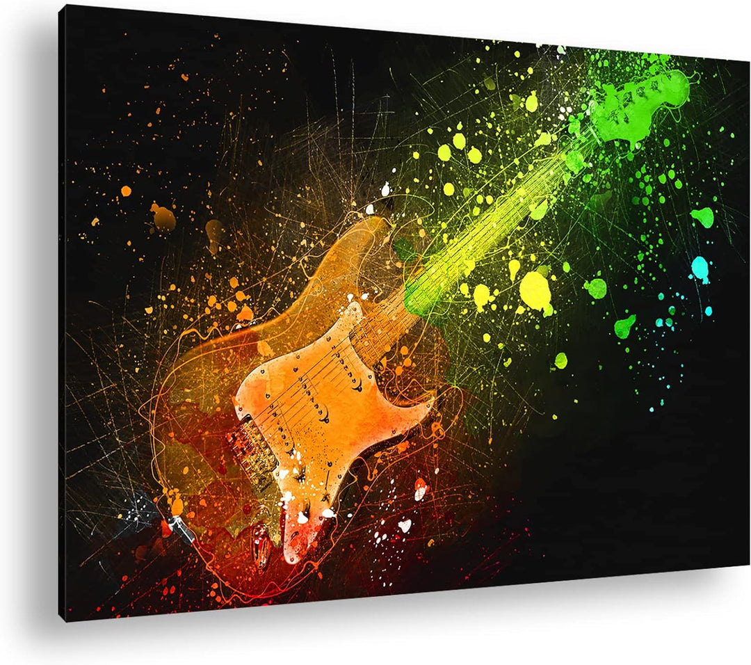 deyoli farbenfrohe Gitarre Format: 60x40 als Leinwandbild, Motiv fertig gerahmt auf Echtholzrahmen,