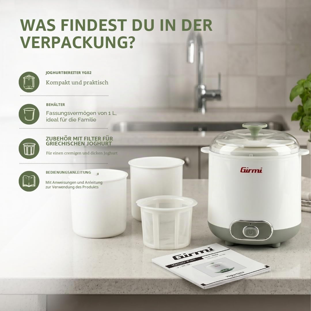 Girmi YG0200 YG02 Joghurtbereiter, Kunststoff, 1.5 liters, Weiss