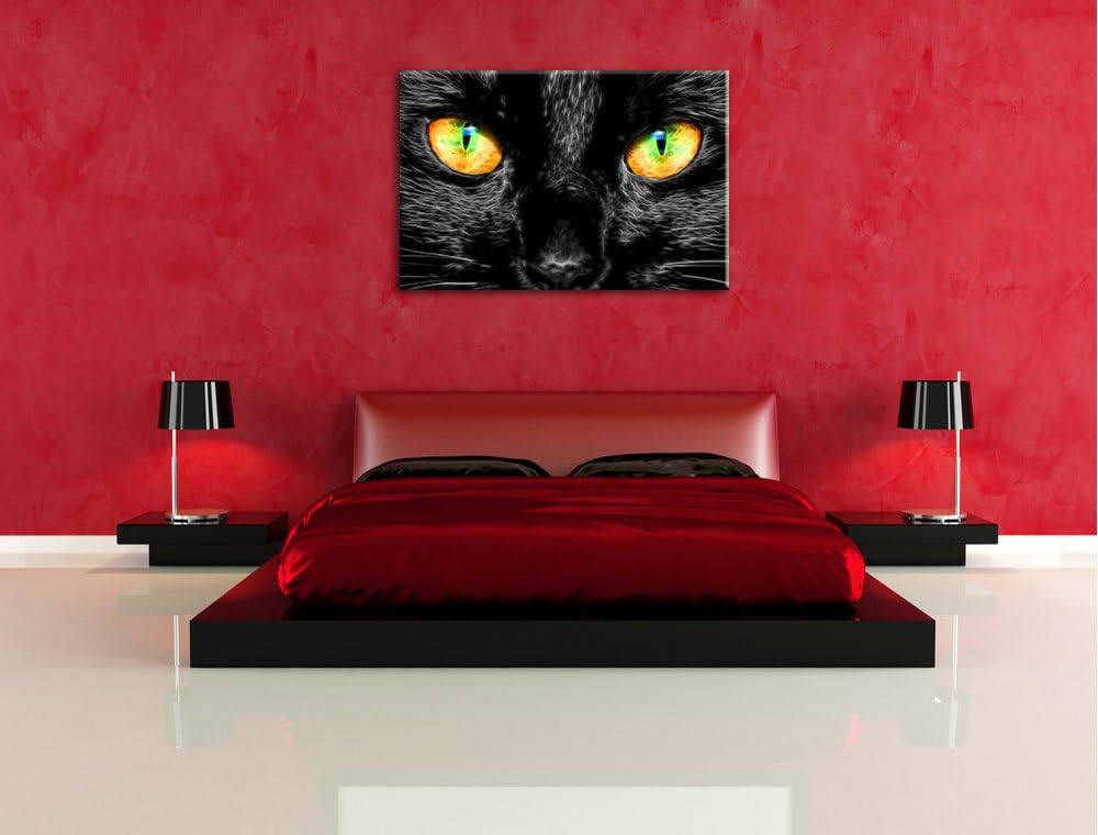 schwarze Katze mit magischen Augen schwarz/weiss Format: 100x70 auf Leinwand, XXL riesige Bilder fer