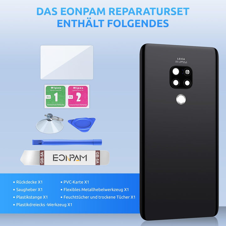 Akkudeckel für Huawei Mate 20 Rückseite Glas Original Backcover Back Glas Ersatz Reparatur Set mit K