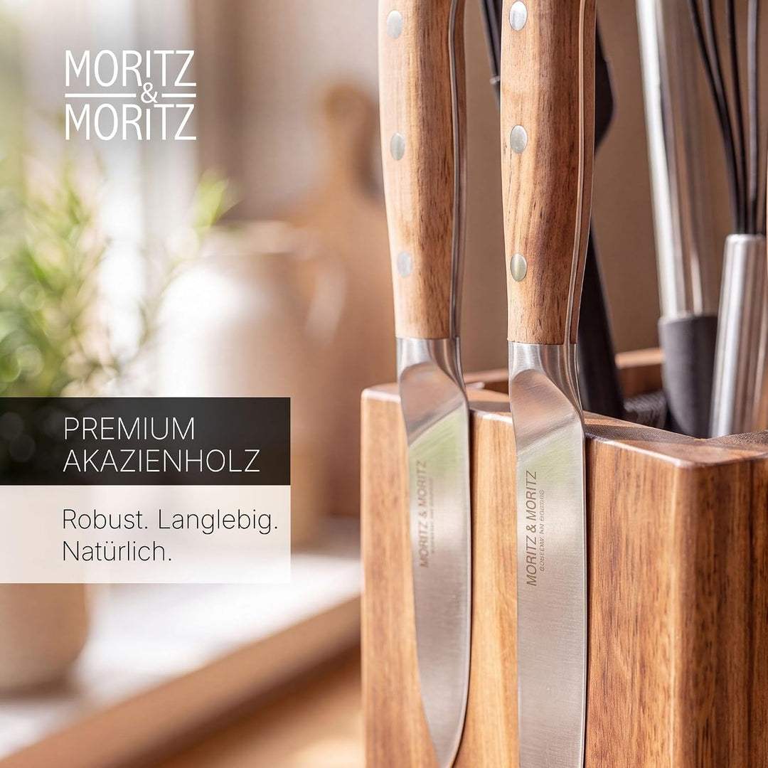 Moritz & Moritz Messerblock Akazie drehbar 360° - Messerhalter Magnetisch mit Drehfuss & herausnehmb