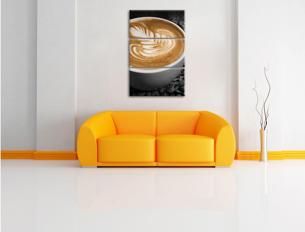 Pixxprint kratives Dekor auf frischem Kaffee 3-Teiler Leinwandbild 120x80 Bild auf Leinwand