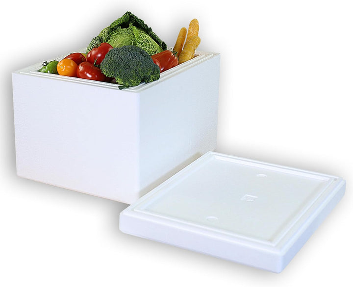 2 Thermoboxen Styropor 19,7 Liter mit Deckel - Kühlbox Styropor - Wiederverwendbarer Isolierbehälter