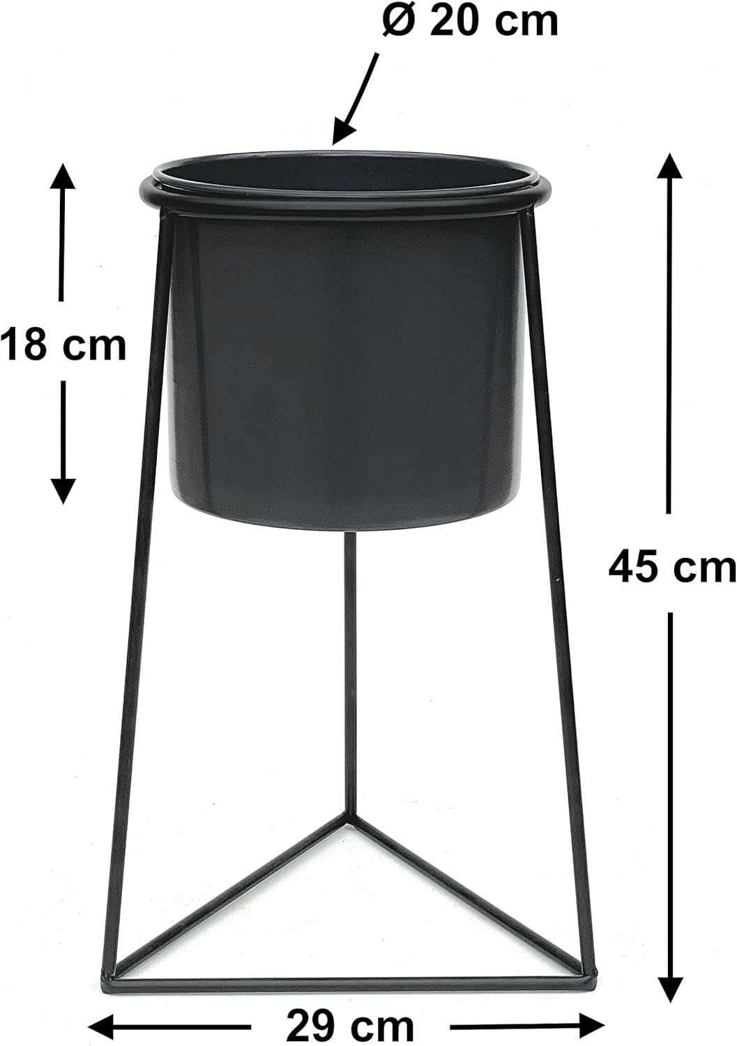 DanDiBo Blumenhocker mit Topf Metall Schwarz L 45 cm Blumenständer 96052 Blumensäule Modern Pflanzen
