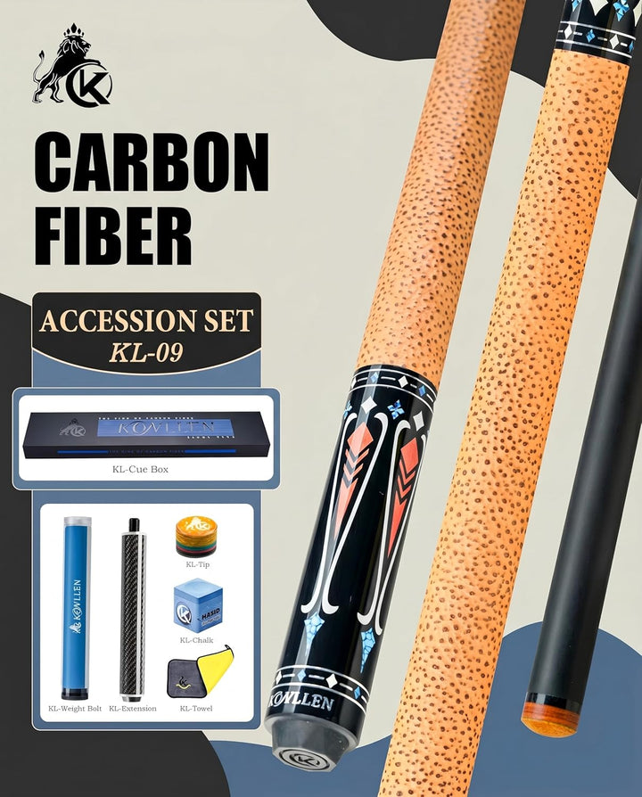 KONLELN Carbon Billard Queue 58 Zoll – Low Deflection Carbon Schaft, 12,5 mm Mehrschicht-Spitze, Pro