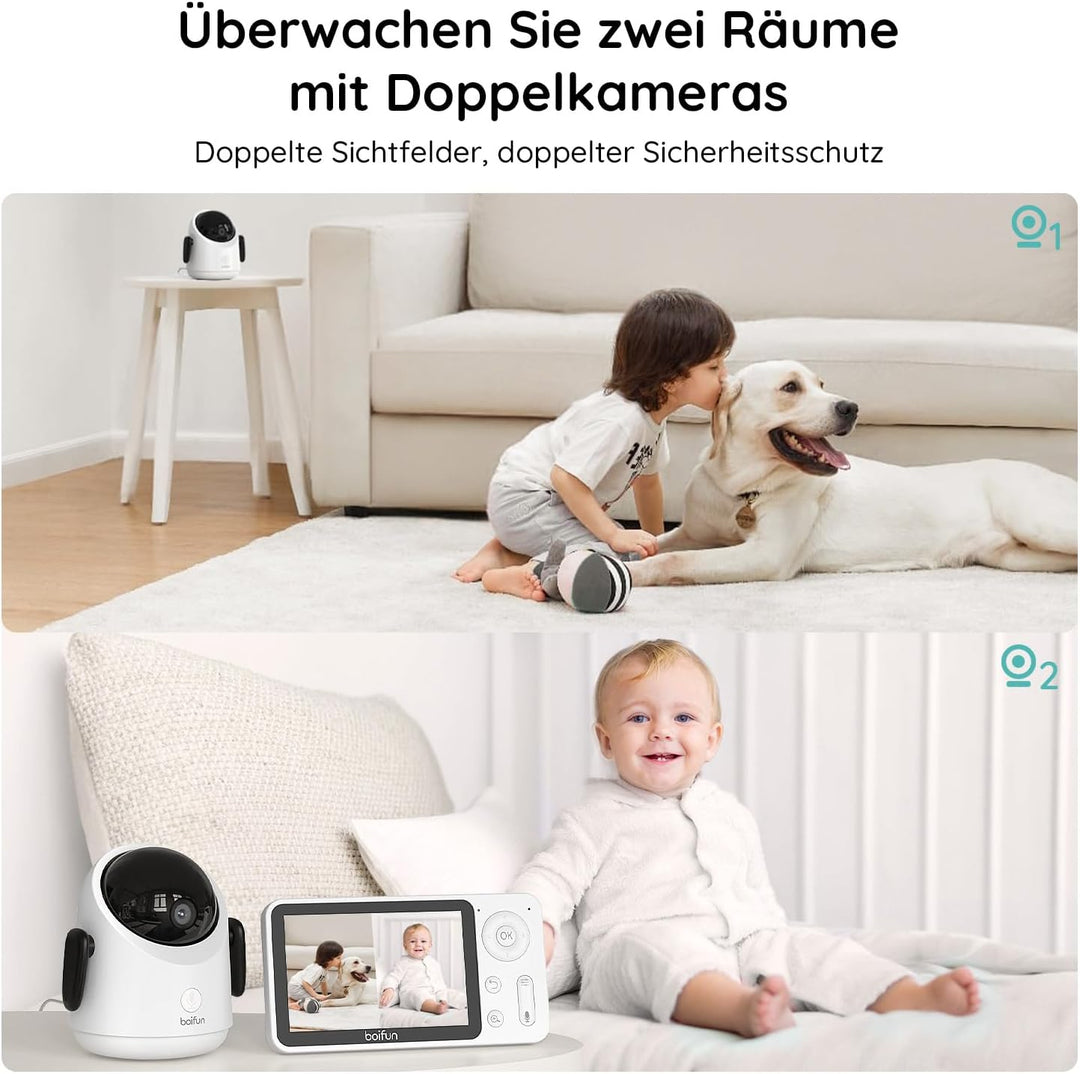 BOIFUN Babyphone mit Kamera, 360 Gard WLAN 2MP Video Babyfon mit App, 4×Zoom, Bewegungsverfolgung, I