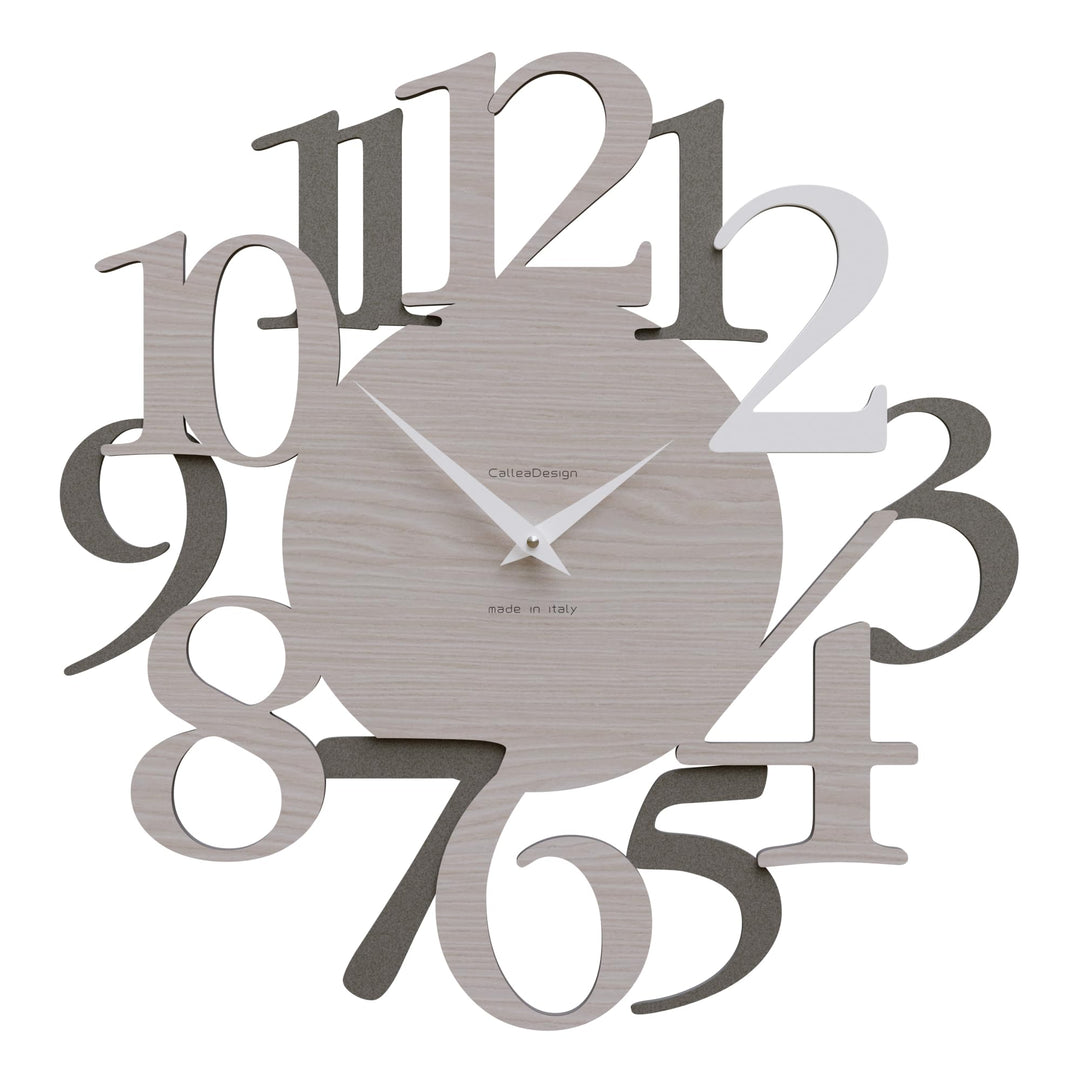 CalleaDesign Russell Wanduhr Weiss Quarzgrau Breeze Oak Elegantes Originelles Hochwertig 45 cm Moder