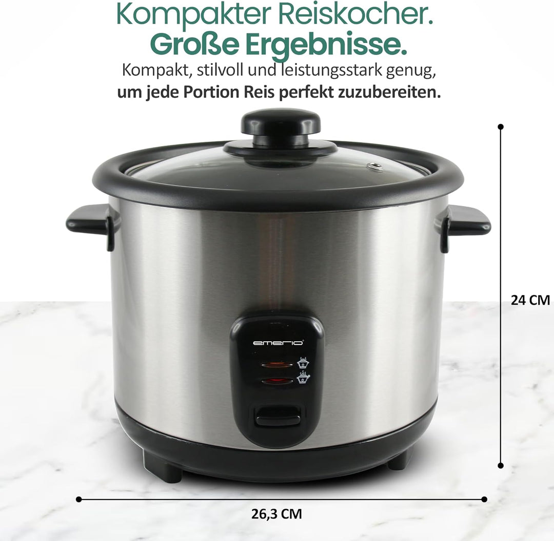 Emerio automatischer Eco Reiskocher, BPA frei, mit 1.5L Volumen, Warmhaltefunktion, Auto Off, Antiha