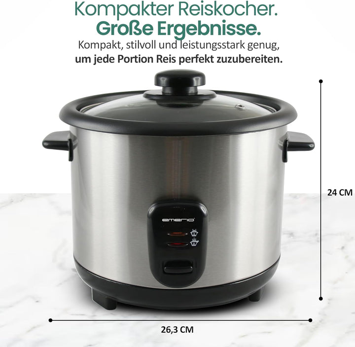 Emerio automatischer Eco Reiskocher, BPA frei, mit 1.5L Volumen, Warmhaltefunktion, Auto Off, Antiha