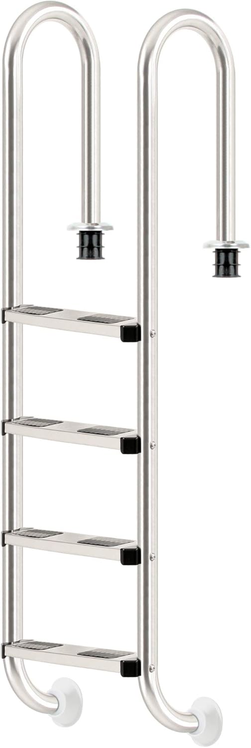 Zelsius V2A Edelstahl Poolleiter mit 4 Stufen | 50,2 x 36,5 x 183 cm - Silber | mit Rutschsicherung