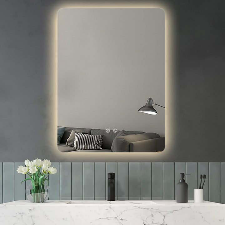 PUCHIKA LED Badspiegel, Spiegel mit Beleuchtung, 60x80cm Dimmbar, Badezimmerspiegel, Wandspiegel mit