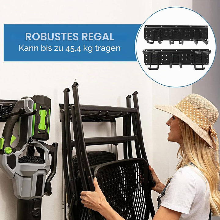 Gartengeräte Halterung,48 Zoll garage tool organizer wall mount, 3 verstellbare Platten + 10 Haken a