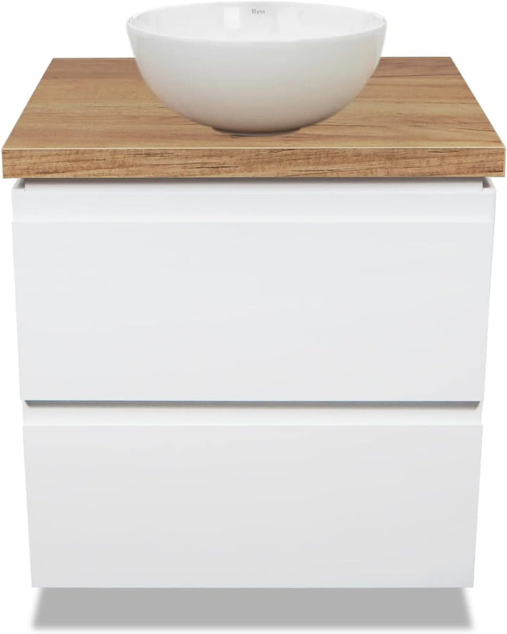 VBChome Badmöbel 60 cm Weiss Stella Aufsatzwaschbecken ohne Hahnloch 36x36 cm Klein Aufsatzwaschtisc