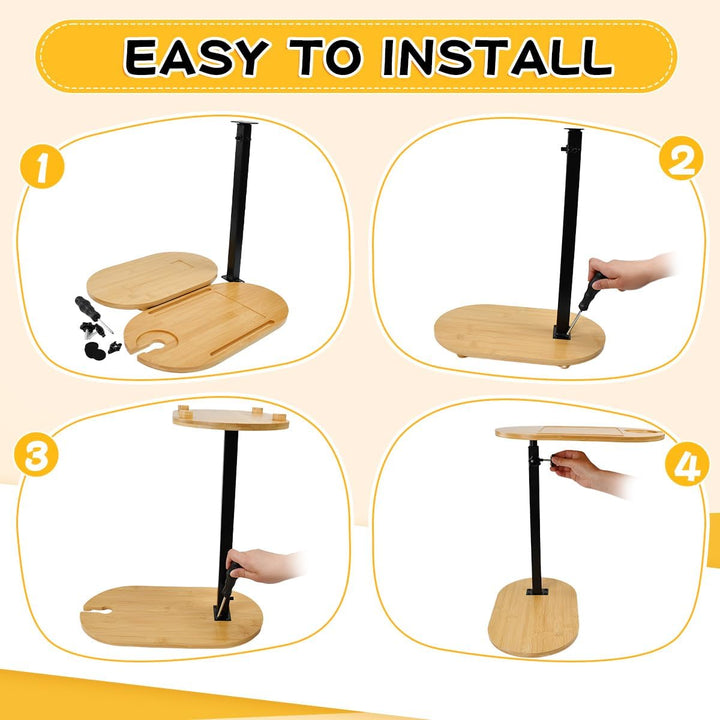 Beistelltisch C Form Höhenverstellbar 40-80cm Kleiner Couchtisch 360°Rotierend Bambus Mobiler Kaffee