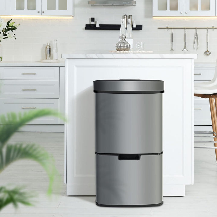 Ribelli Edelstahl - Mülltrennsysteme mit 3+1 Fächer - Mülleimer mit Sensor - 72 Liter (2x12 + 1x48 L