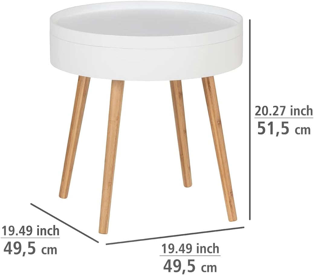 WENKO Beistelltisch Finja, moderner runder Couchtisch mit Tablett & Staufach, Scandi Chic Nachttisch