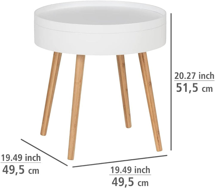 WENKO Beistelltisch Finja, moderner runder Couchtisch mit Tablett & Staufach, Scandi Chic Nachttisch