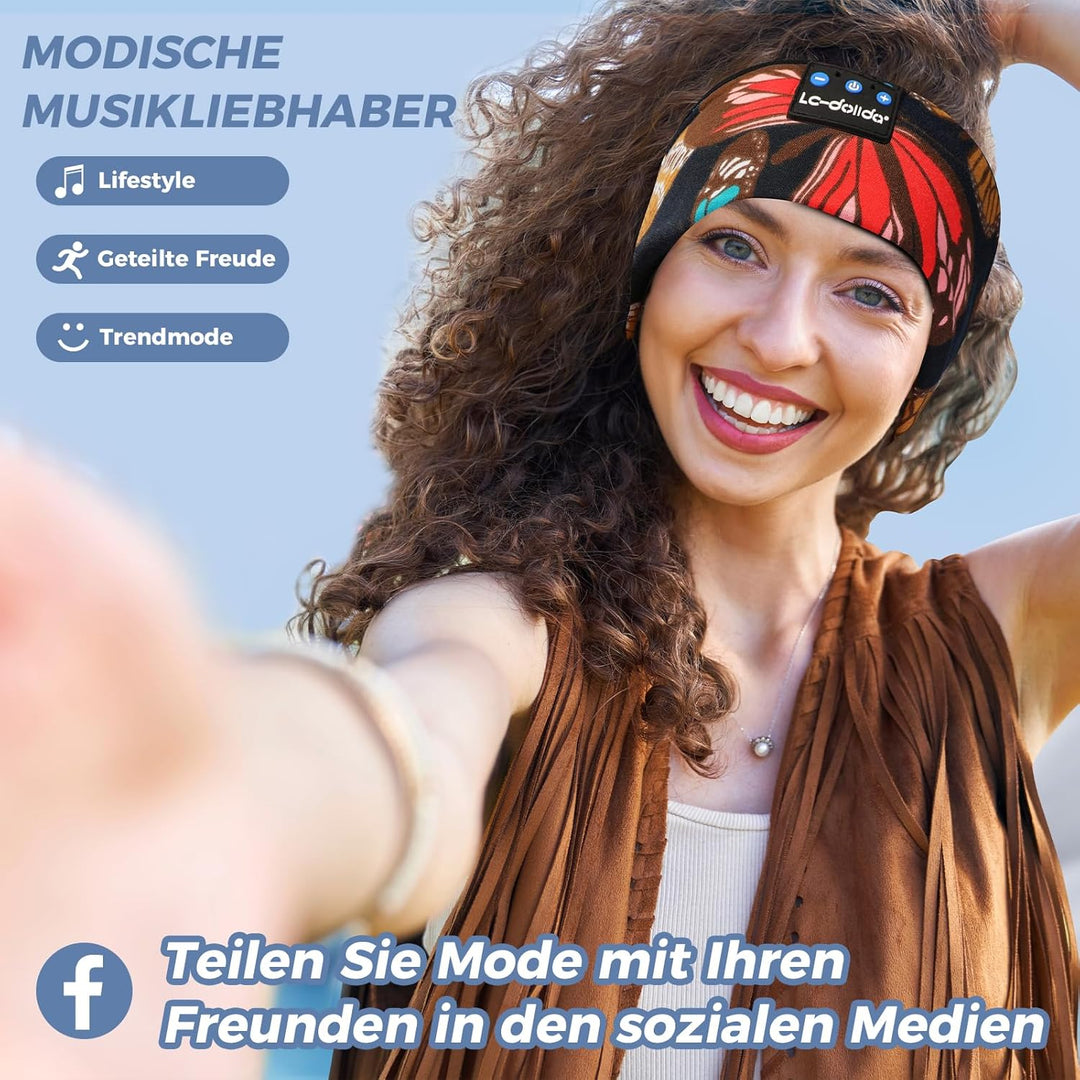 LC-dolida Schlafkopfhörer Bluetooth 5.4, Schlaf Stirnband Kopfhörer Headband Schlafmaske, Sportskopf