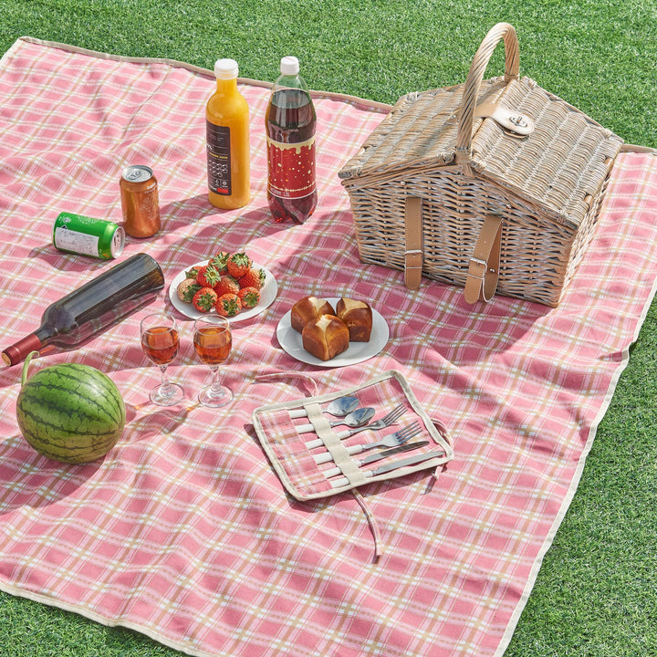 casa.pro Picknickkorb für 2 Personen Bucchianico Komplettset Weide Flechtkorb Picknick Set Geschirr
