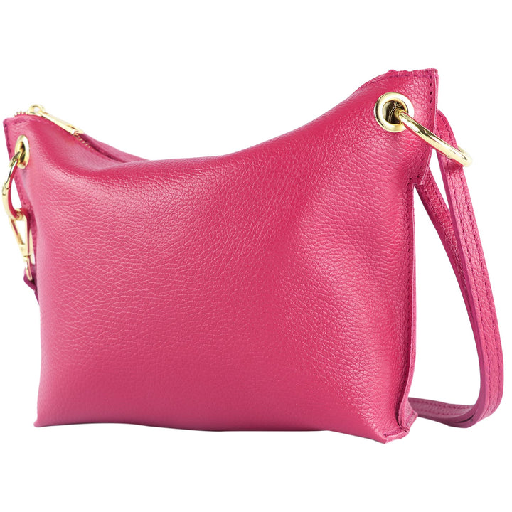 modamoda de - T243 - ital. Umhängetasche Klein Small aus Leder Rosa, Rosa