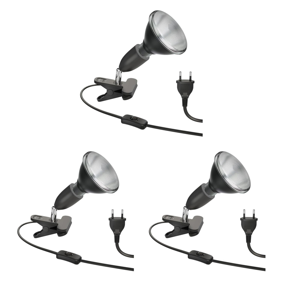 ledscom.de E27 Klemmstrahler LIK, schwarz inkl. PAR38 LED Reflektor-Lampe schwarz je 1279lm warm-wei