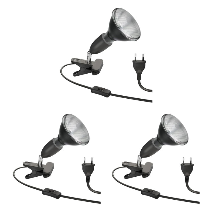 ledscom.de E27 Klemmstrahler LIK, schwarz inkl. PAR38 LED Reflektor-Lampe schwarz je 1279lm warm-wei