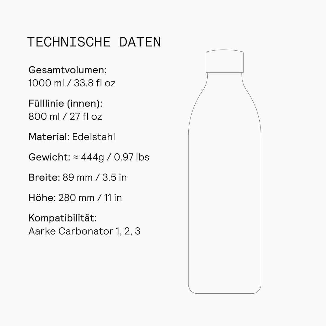 Aarke To-Go Bottle Edelstahl Trinkflasche für stille & sprudelnde Getränke, kompatibel mit Aarke Car