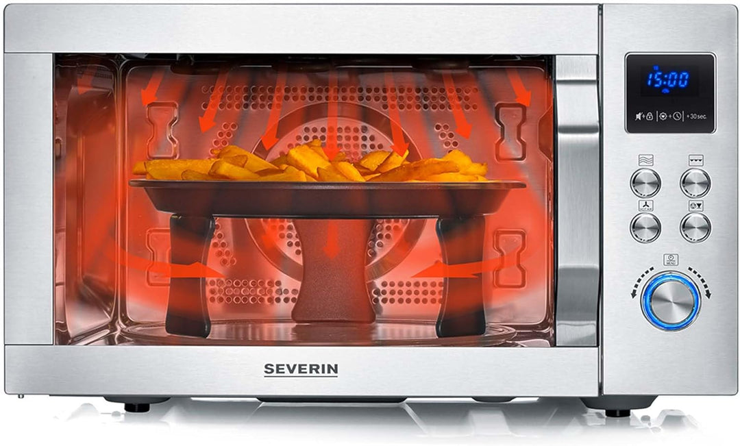 SEVERIN 4-in-1 Mikrowelle „Crispy Wave“, Heissluft-Funktion bis 230°C, Heissluftfritteuse, Mikrowell
