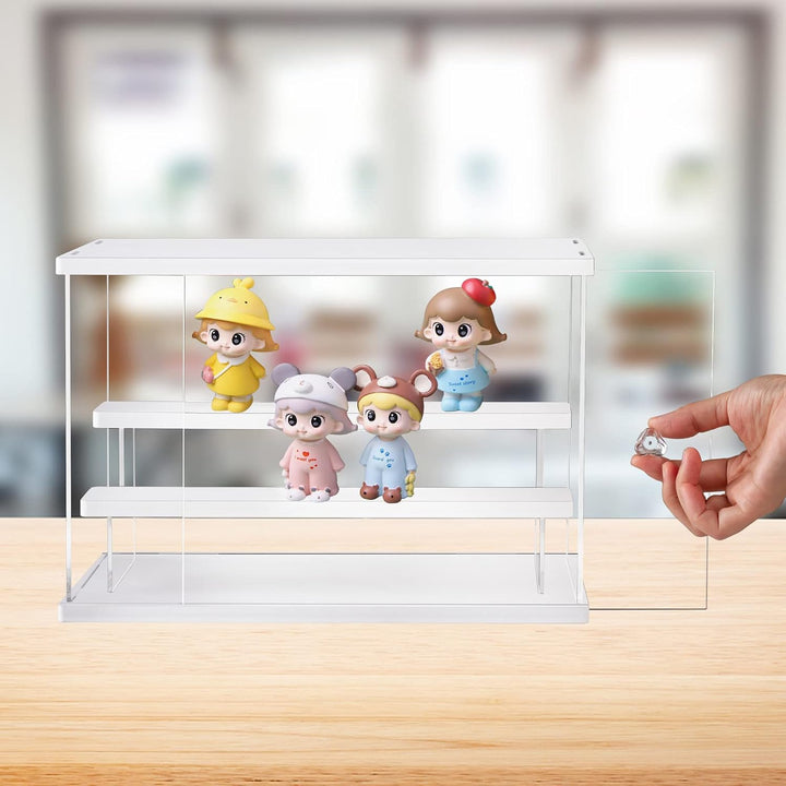 ECOSEAO Acryl Vitrine, transparente Aufbewahrungsbox mit Schiebetür, staubdichter Schutz, Aufbewahru