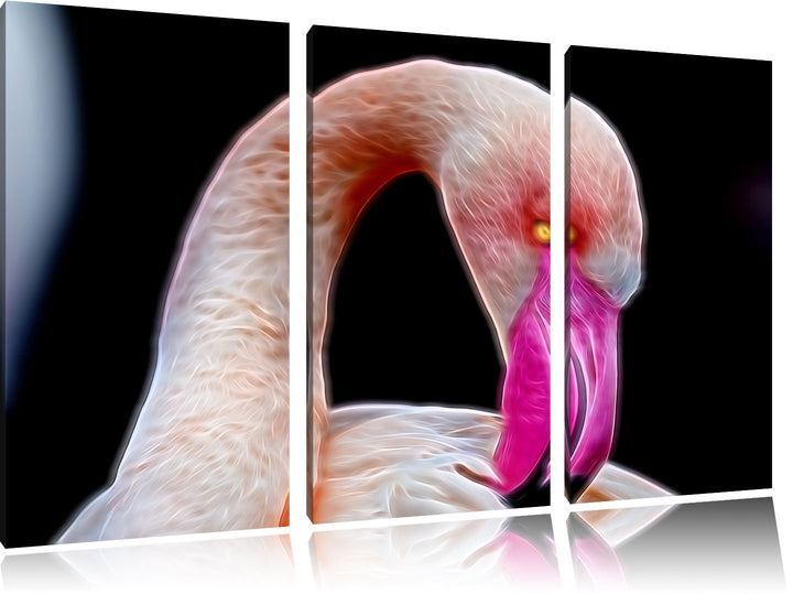Dark Flamingo beim Putzen Spezial 3-Teiler Leinwandbild 120x80 Bild auf Leinwand, XXL riesige Bilder