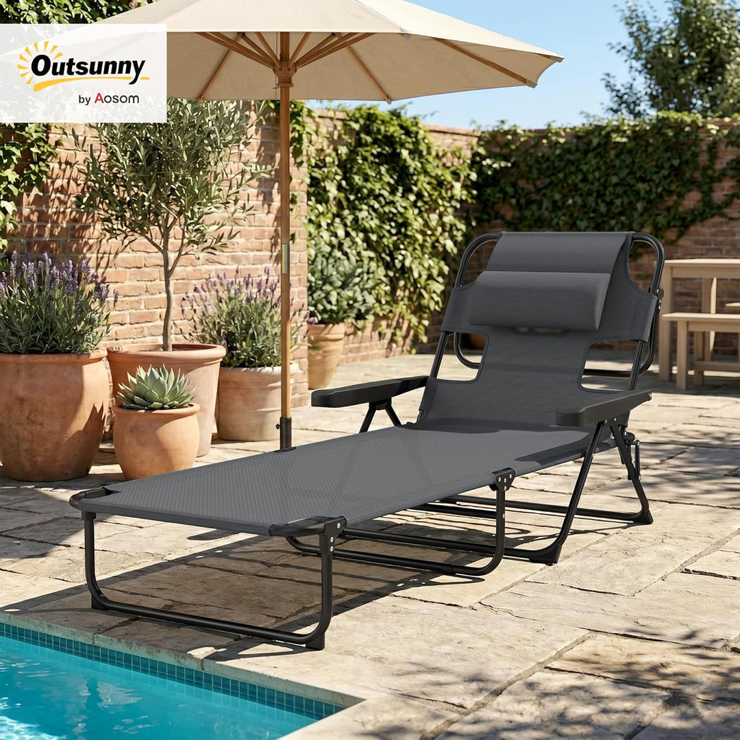 Outsunny Sonnenliege klappbar Gartenliege mit Lesefenster, Kopfkissen, Liegestuhl mit 4-Fach verstel