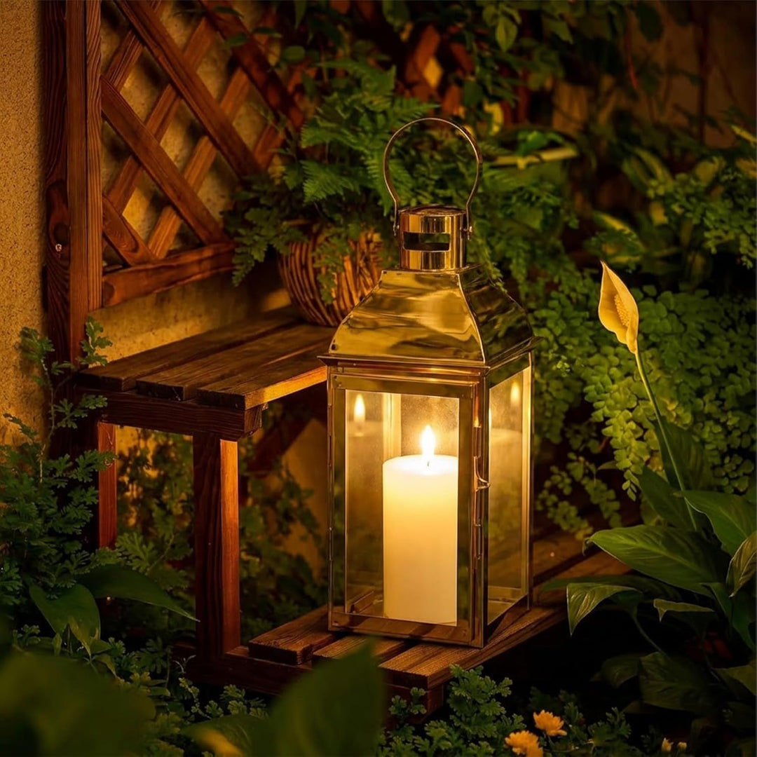 JHY DESIGN Edelstahl-Laternen für Kerze, 31,5cm hohe Kerze Laternen mit gehärtetem Glas Outdoor-Late